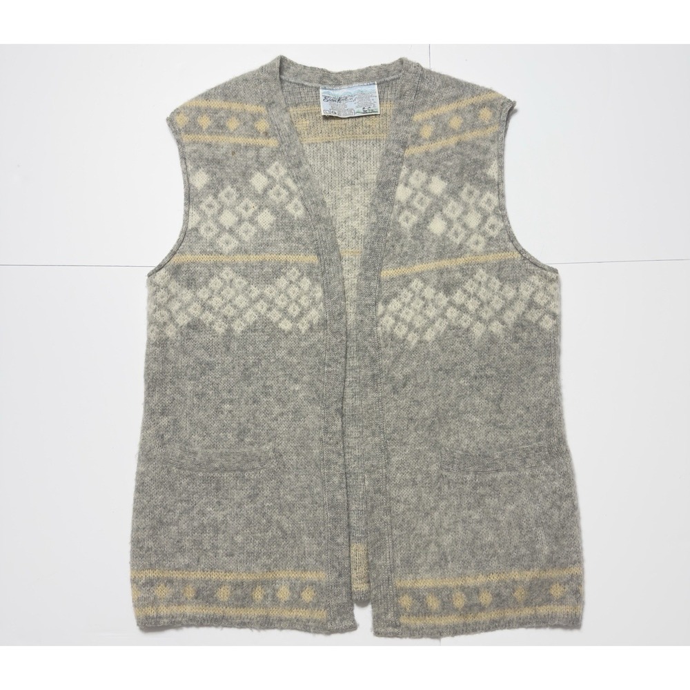 VTG Eider Knit Mens Icelandic Wool Fair Isle Mohair Cardigan Sweater Vest Cobain